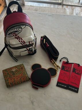 COACH Disney Mickey Mouse X Keith Haring Academy Black/Red Backpack 15 plus